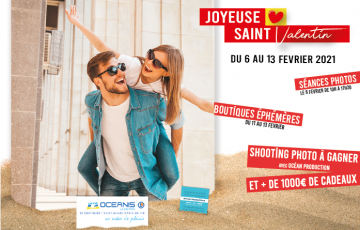 Fêter la saint Valentin avec le centre commercial Océanis Saint Gilles-Croix-de-Vie, 1000€ de cadeaux et une séance photo à remporter. Boutiques éphémères pour se gâter